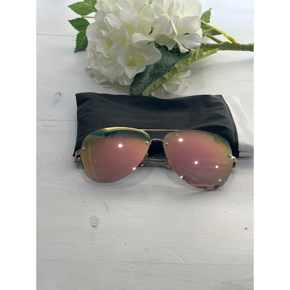 Quay Australia Muse Gold Pink Mirror Lens‎ Aviator Sunglasses Cat 3